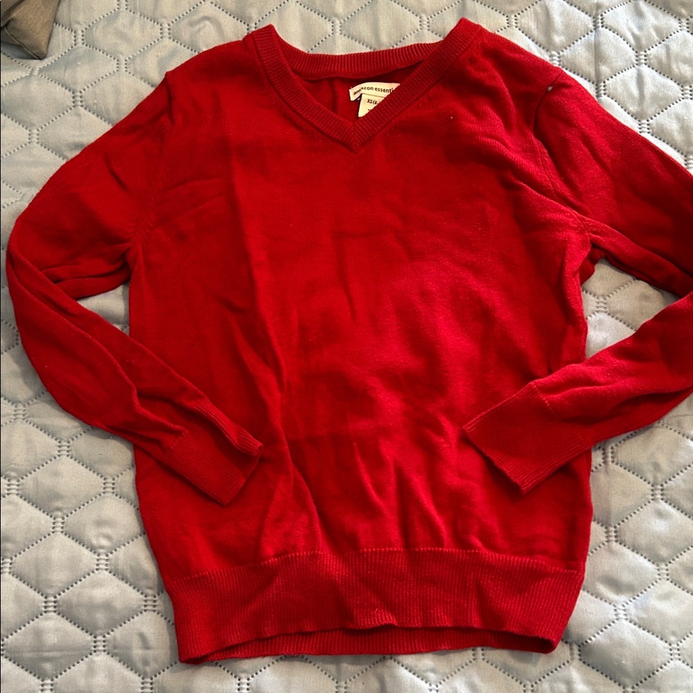Amazon Essentials kids V-Neck Sweater in Bold Red